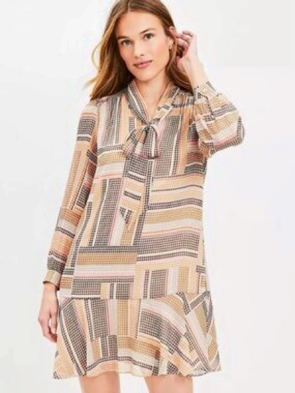 LOFT Geometric Mini Dress in Brown & Pink Size XS